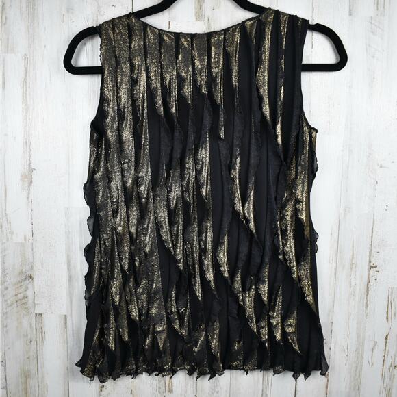Vintage Sunny Leigh black/gold ruffle sleeveless tank top blouse sz petite small - Picture 8 of 8